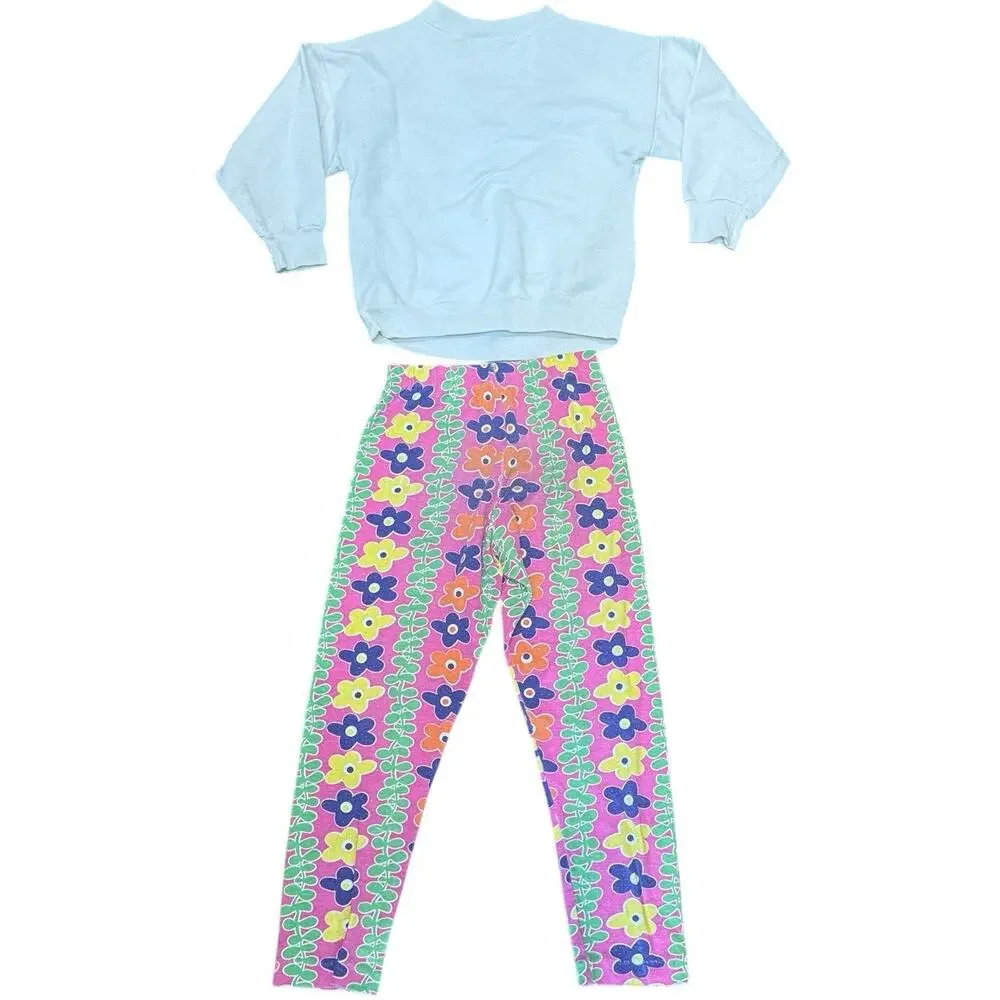 Vintage 1991 Barbie Floral Sweatshirt & Leggings Matching Set Girls Large or 6/7